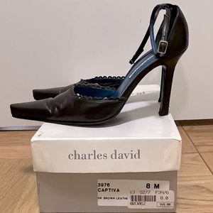 Charles David brown ankle strap heels stilettos 8